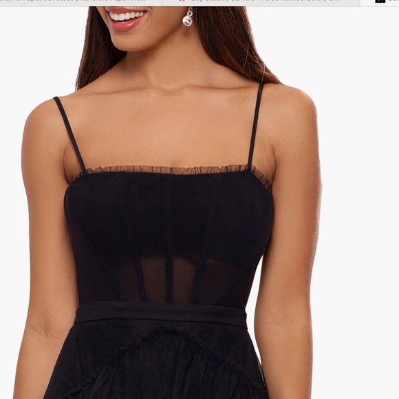 Betsy & Adam Tiered Tulle Ruffle Gown Size 2 Black Maxi Dress Corset - Picture 4 of 14